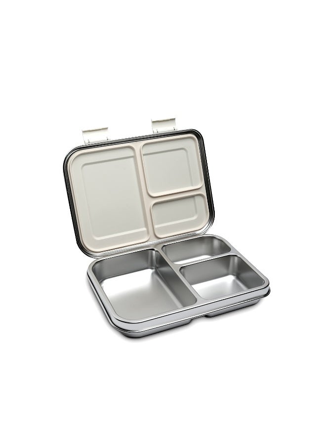 Bamboo Bark Leakproof Lunch Box - Stainless Steel Lunch Box with 3 Compartments, Leakproof Design, Meal Box for Kids and Adults, Ideal for Work, School and Travel (Silver) - Image 4