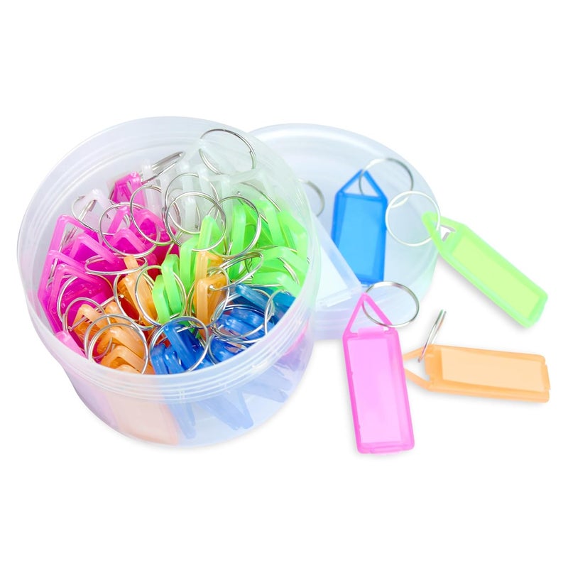 GLUN® Key Tags Labels, 50 Piece Multicolour Tags Plastic Multicolor Assorted Keychain with Both Side ID Label and Split Ring for Office, Home Key - Image 1