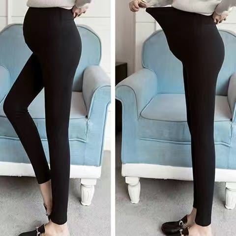 Spring maternity dress fleece-lined skirt top new womens not show off autumn and winter pregnant women fleece-lined warm mid-length dress Black cropped belly support pants