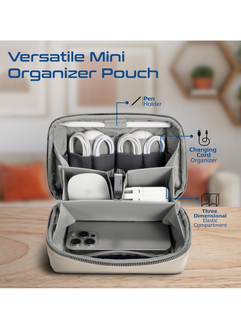 Promate Mini Tech Organizer Pouch with Multiple Compartments, Durable Waterproof PU Material, Lightweight Compact Design, Modern Stylish Aesthetic for Efficient Storage of Accessories and Essentials – Velvena Beige beige - Image 2