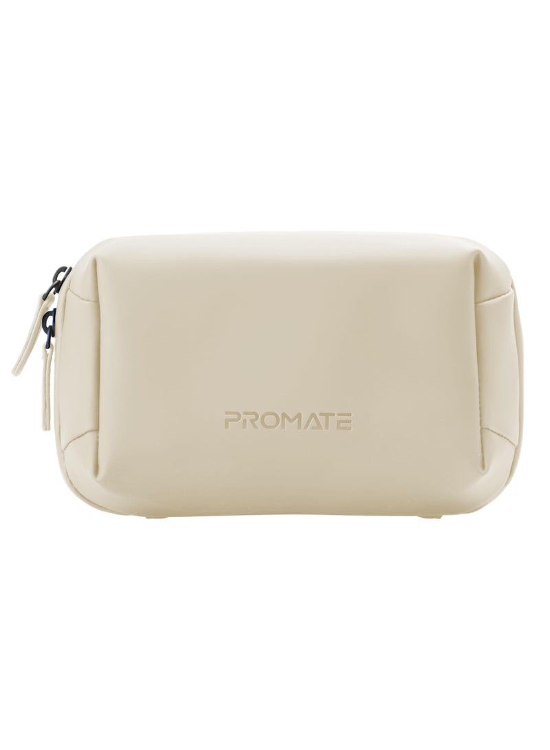 Promate Mini Tech Organizer Pouch with Multiple Compartments, Durable Waterproof PU Material, Lightweight Compact Design, Modern Stylish Aesthetic for Efficient Storage of Accessories and Essentials – Velvena Beige beige - Image 1