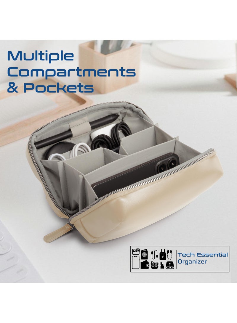 Promate Mini Tech Organizer Pouch with Multiple Compartments, Durable Waterproof PU Material, Lightweight Compact Design, Modern Stylish Aesthetic for Efficient Storage of Accessories and Essentials – Velvena Beige beige - Image 3