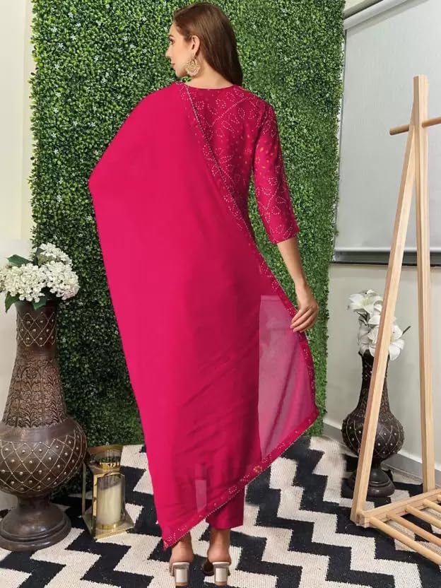 ASSUME FAB Women Maternity Kurta Set with Dupatta for Women | Nursing/Feeding Zip | Soft Rayon Ethnic Wear for Pregnancy & Postpartum(Large Pink - Image 3