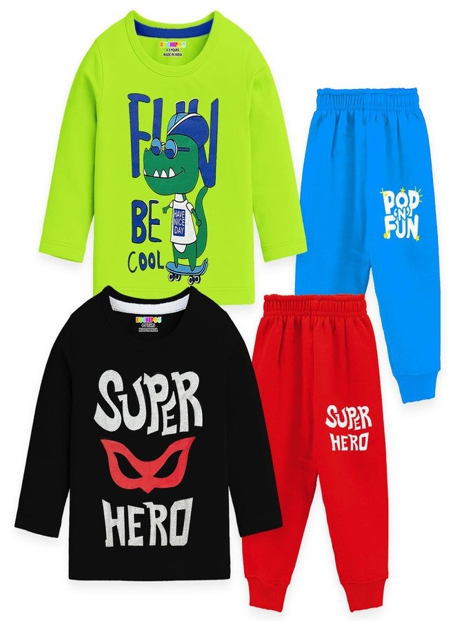 Kuchipoo Baby Boy Regular Fit Cotton T-Shirts and Pyjamas Set (KUC-PSUT-164, 12-18 Months, Multi-Colored) - Image 1