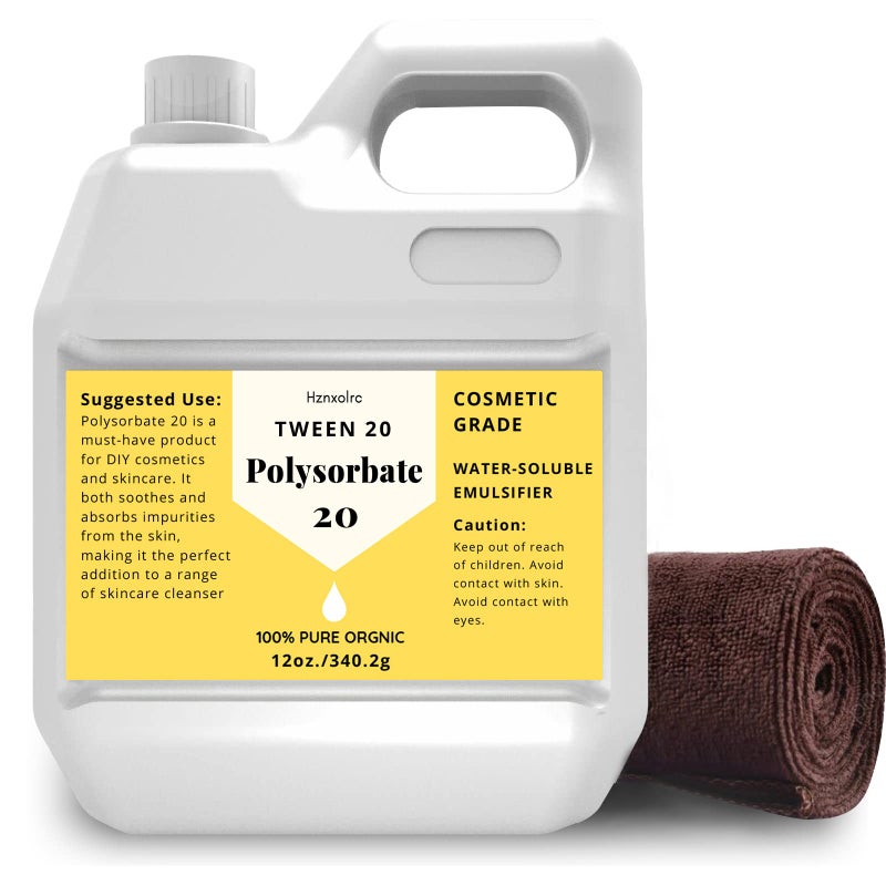 Hznxolrc 12 oz Polysorbate 20 Emulsifier, Premium Polysorbate 20 (TWEEN 20) Liquid, 100% Pure, Cosmetics Grade, Gentle on Skin, Suitable for Making Lotions, Shampoos, Body Washes, Makeup Removers and More 
