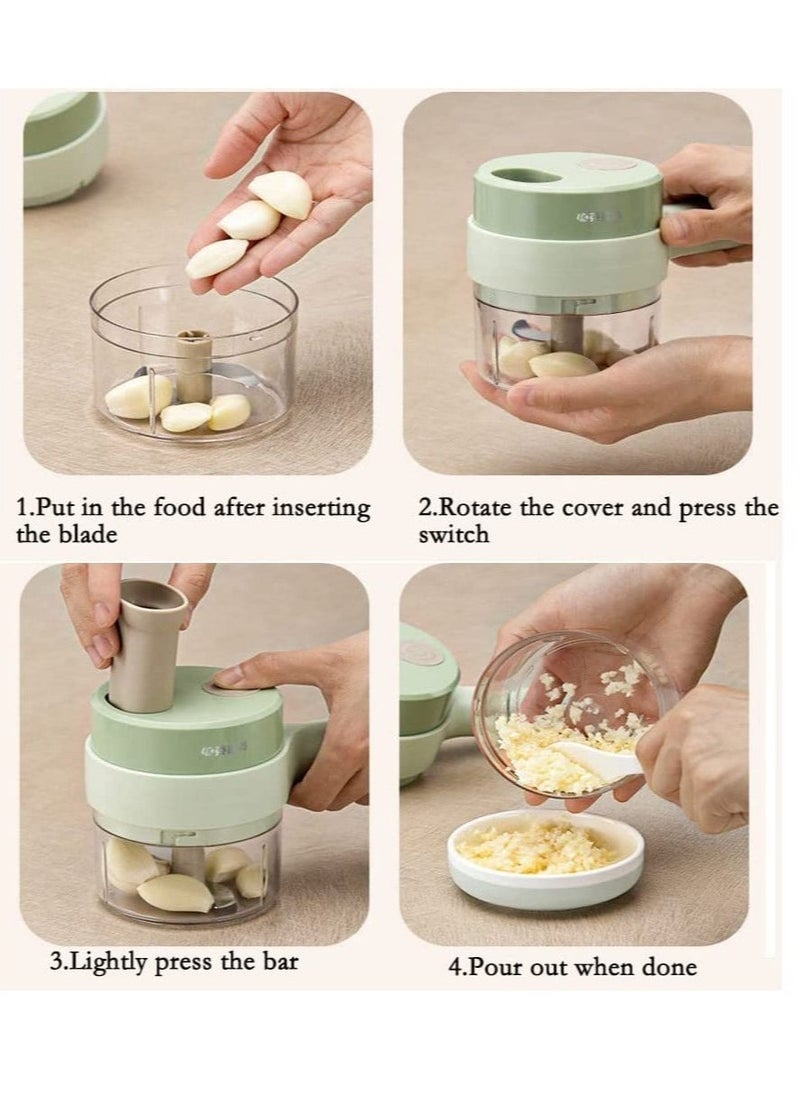 ELTRAZONE 4 in 1 Handheld Electric Vegetable Cutter Set, Mini Hand-held Wireless Electric Garlic Mud Masher Chopper, Mixer Auxiliary Food Slicer Dicer for Garlic Pepper Chili Onion - Image 5