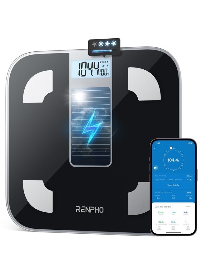 RENPHO Scale for Body Weight and Fat Percentage, No Battery Replacement Solar Power Digital Bathroom Smart Scale Bluetooth Body Fat Scale, Body Composition Monitor with App 400lbs-Elis  - Image 1