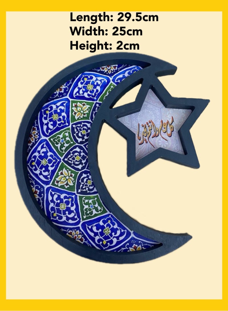 Oasis Casa Wooden Eid Mubarak Dessert Tray, Ramadan Kareem Moon Star ServingTray, Wooden Food Platter Date Plates Serving Tableware Tray Display Home Decoration for Parties, Weddings, Muslim Islamic Gift  - Image 3