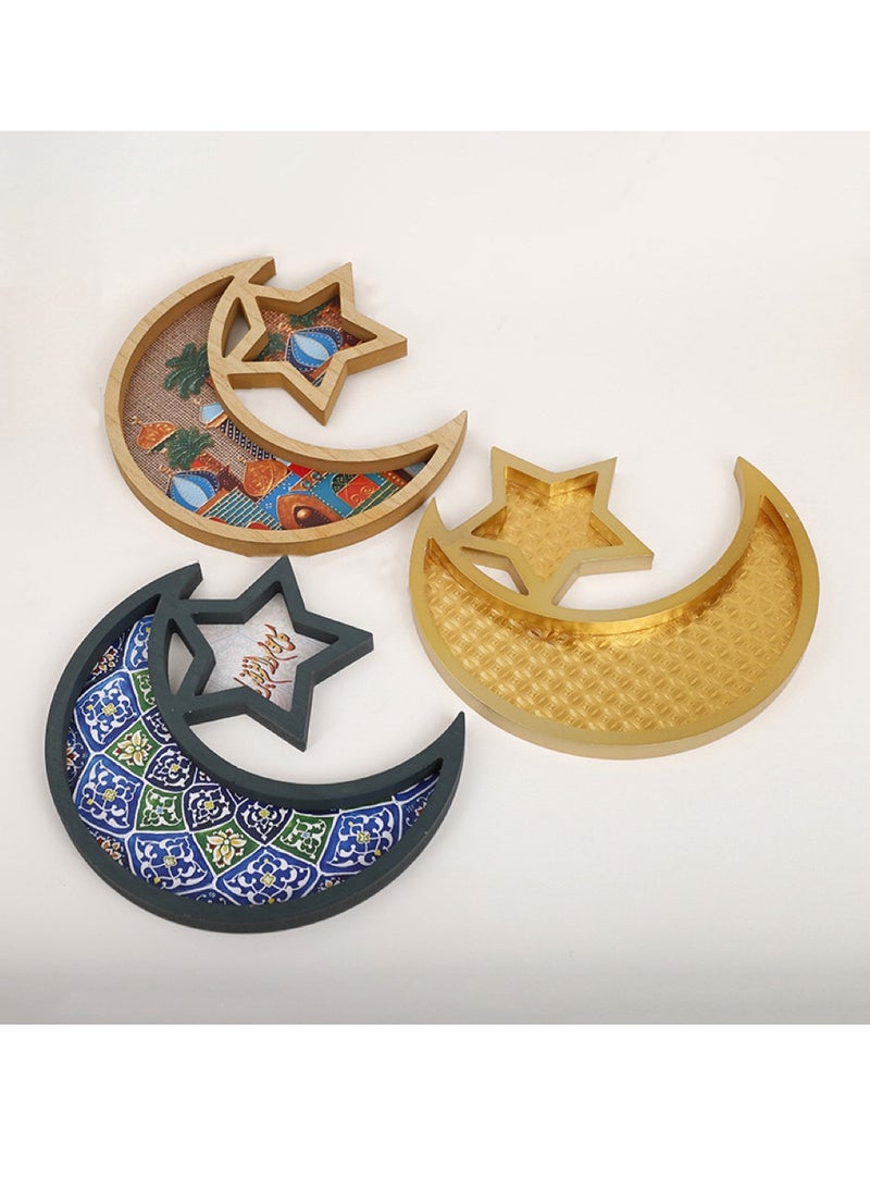 Oasis Casa Wooden Eid Mubarak Dessert Tray, Ramadan Kareem Moon Star ServingTray, Wooden Food Platter Date Plates Serving Tableware Tray Display Home Decoration for Parties, Weddings, Muslim Islamic Gift  - Image 4