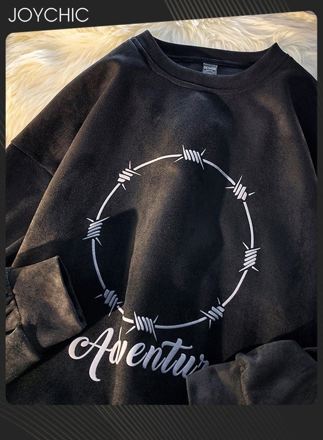 Joychic هودي بقلنسوة طويل الأكمام بطباعة عصرية لفصلي الربيع والخريف للرجال باللون الأسود - Image 2