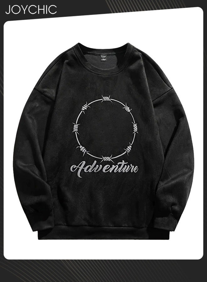 Joychic هودي بقلنسوة طويل الأكمام بطباعة عصرية لفصلي الربيع والخريف للرجال باللون الأسود - Image 3