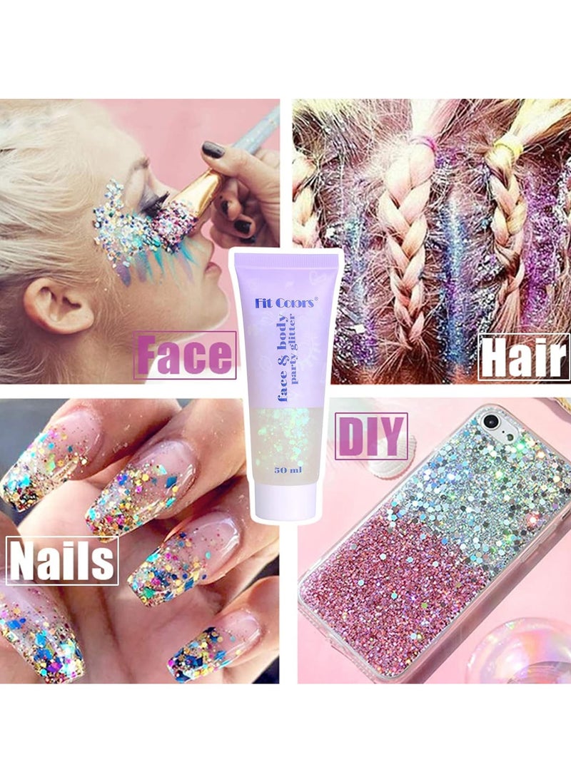 Fit Colors - 2pcs Body Glitter, MAKINGTEC Mermaid Sequins Liquid Holographic Glitter Gel, Chunky Glitter Face Eye Lip Hair Nail Festival Makeup, Sparkling Body Glitter Gel for Women, Blue & Silver - Image 1