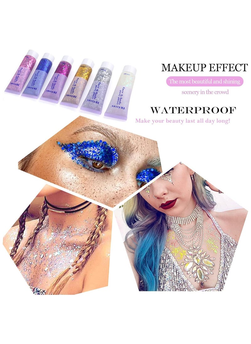 Fit Colors - 2pcs Body Glitter, MAKINGTEC Mermaid Sequins Liquid Holographic Glitter Gel, Chunky Glitter Face Eye Lip Hair Nail Festival Makeup, Sparkling Body Glitter Gel for Women, Blue & Silver - Image 1