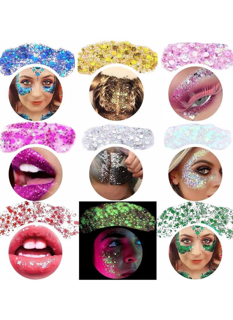 Fit Colors - 2pcs Body Glitter, MAKINGTEC Mermaid Sequins Liquid Holographic Glitter Gel, Chunky Glitter Face Eye Lip Hair Nail Festival Makeup, Sparkling Body Glitter Gel for Women, Blue & Silver - Image 1