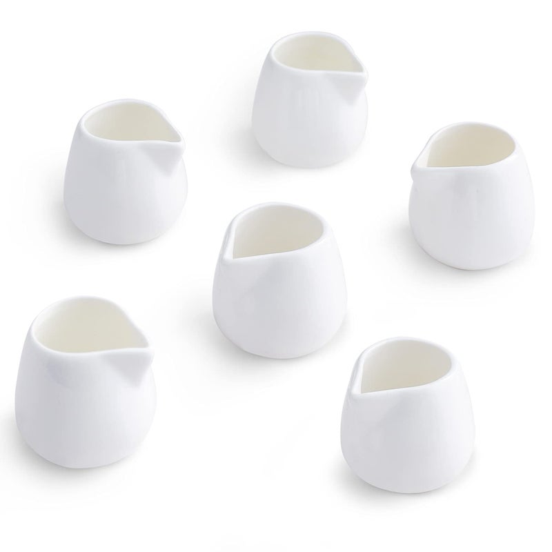 TAMAYKIM TAMAYKIM 3 oz Ceramic Cream Jugs Mini Creamer Pitcher White Porcelain Classic Creamers for Coffee Tea Milk Jam Sauces 6 Pack 