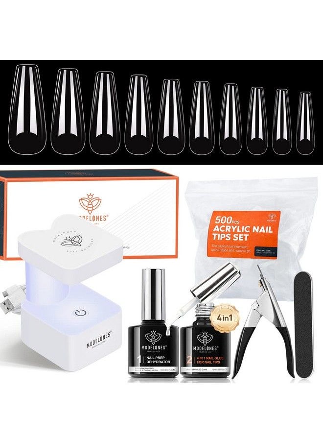 modelones - Nail Tips And Glue Gel Kit Gel X Nail Kit 4 In 1 Nail Glue Gel Ultraportable Led Nail Lamp With 500Pcs Coffin Nail Nail Prep Dehydrate And Diy Nail Art Tools Gel Nail Extension Kit - Image 1