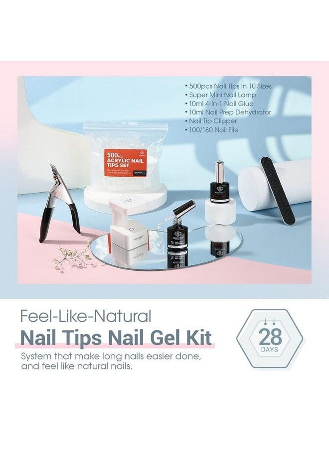 modelones - Nail Tips And Glue Gel Kit Gel X Nail Kit 4 In 1 Nail Glue Gel Ultraportable Led Nail Lamp With 500Pcs Coffin Nail Nail Prep Dehydrate And Diy Nail Art Tools Gel Nail Extension Kit - Image 1