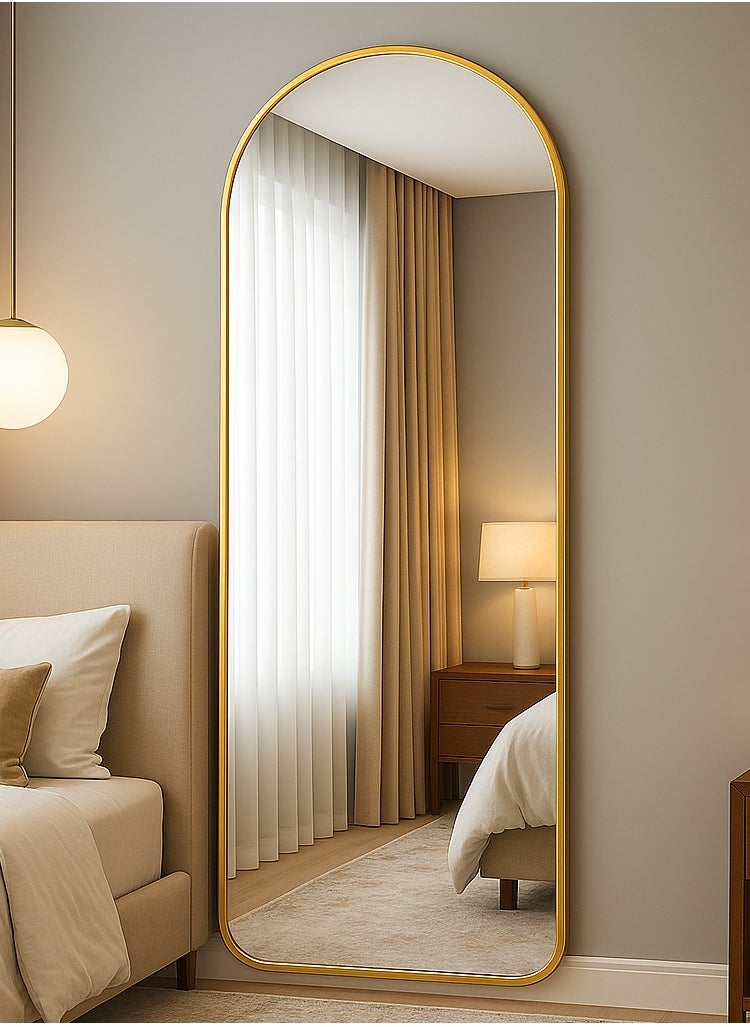 Y&D Gold 155*45cm Arched Full Length Mirror Floor Big Standing Mirror, Against Wall for Bedroom,Dressing and Wall-Mounted Thin Frame Mirror  - Image 1