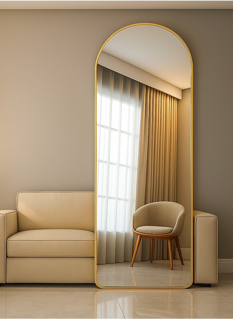 Y&D Gold 155*45cm Arched Full Length Mirror Floor Big Standing Mirror, Against Wall for Bedroom,Dressing and Wall-Mounted Thin Frame Mirror  - Image 5