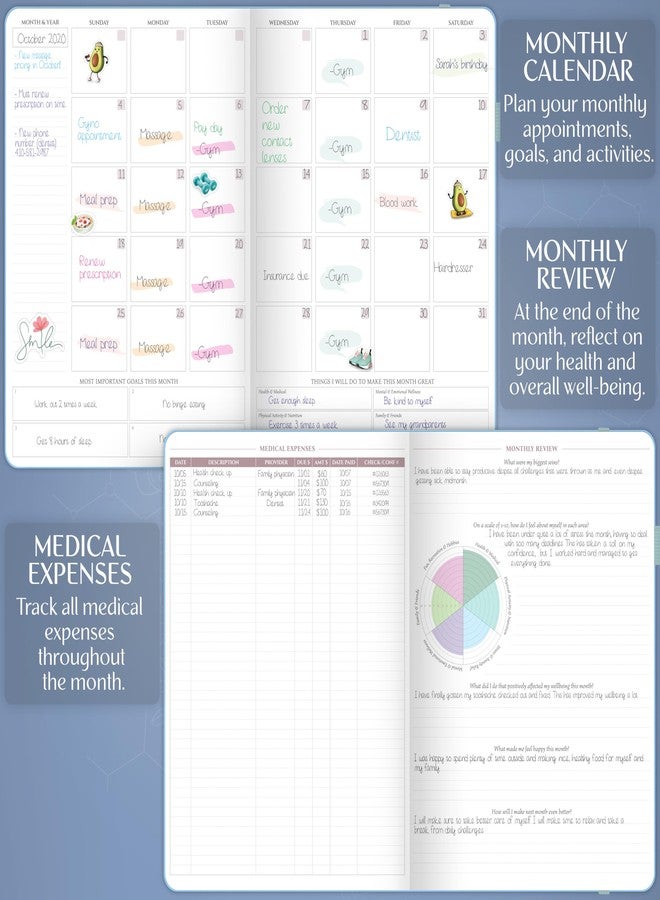 Legend Planner Legend Medical Planner - 12-Month Health Tracker Journal to Track Meals, Symptoms, Blood Pressure, Lab Test Results - Med & Wellness Notebook for Daily Self-Care & Health Goals (Periwinkle) - Image 4