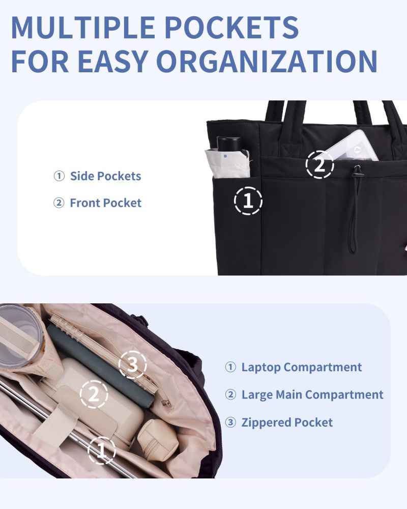 Padded Travel Tote: 20L Spacious Black Bag, Glass-Friendly 1.2L Elastic Cup Holder, 15.6-Inch Laptop Compartment - Ultra Lightweight 0.5kg Durable Material, Organized Multiple Pockets for Work, Gym, B - Image 4