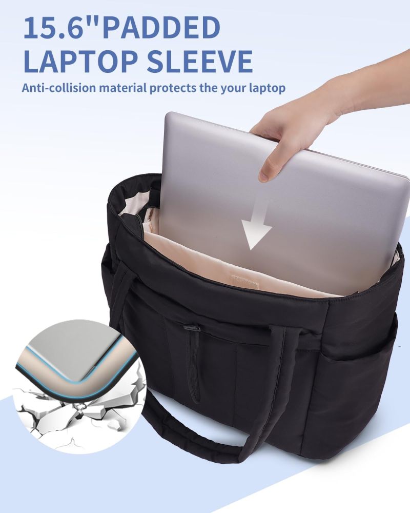 Padded Travel Tote: 20L Spacious Black Bag, Glass-Friendly 1.2L Elastic Cup Holder, 15.6-Inch Laptop Compartment - Ultra Lightweight 0.5kg Durable Material, Organized Multiple Pockets for Work, Gym, B - Image 3