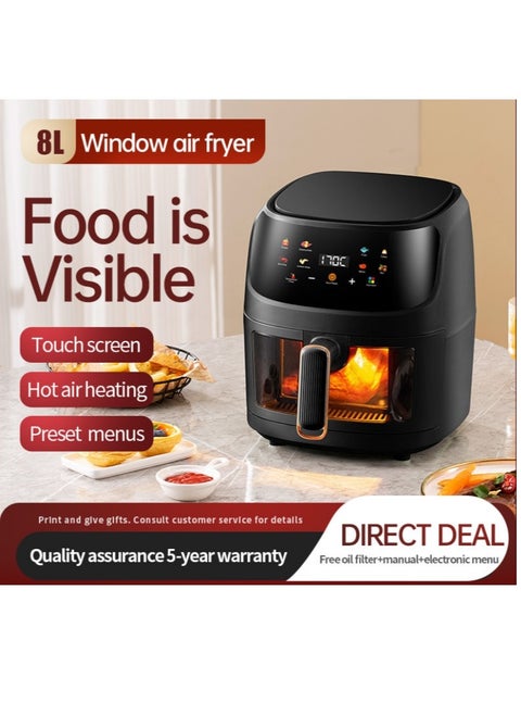 8L Airfryer visable Airfryer oven 8-in-1 Air Fryers with Led Digital Touchscreen,with Visible Cooking Window,Oil-Free,Easy To Clean Non-Stick Basket,Customized Temp/Time,Automatic power off protection