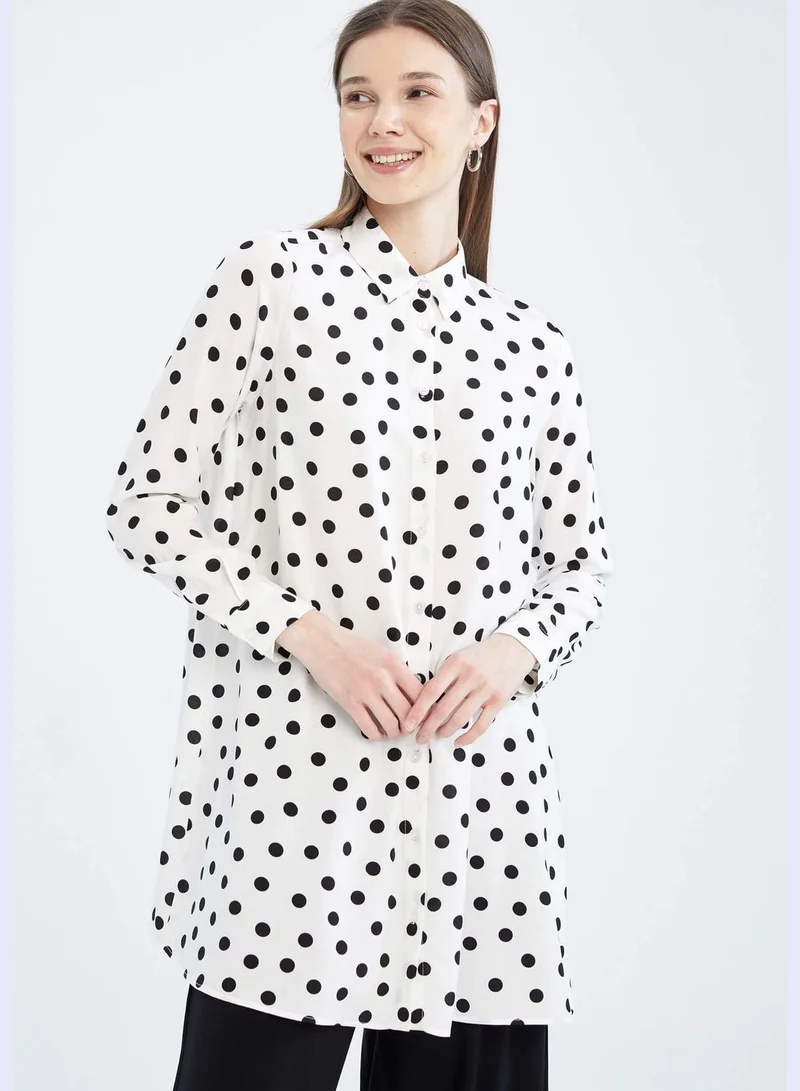 ديفاكتو Regular Fit Long Sleeve Polka Dot Printed Tunic