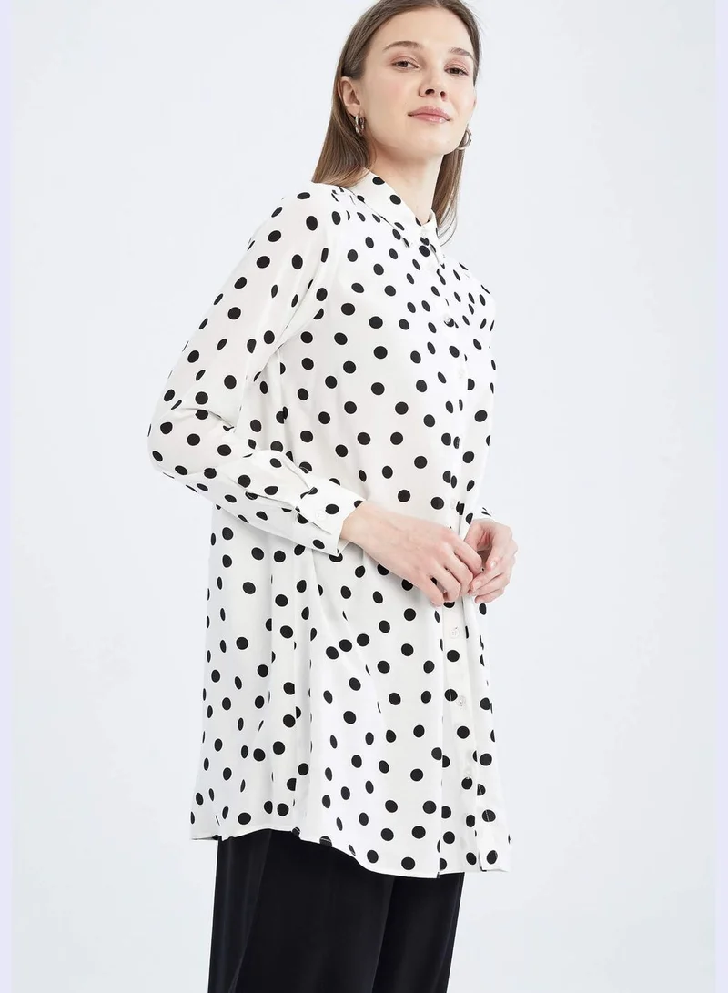 ديفاكتو Regular Fit Long Sleeve Polka Dot Printed Tunic