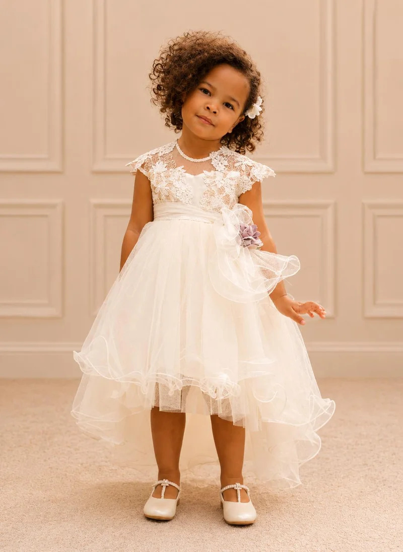 Via Bambino Ivory Illusion Lace Cap-Sleeve Tulle Dress 5592