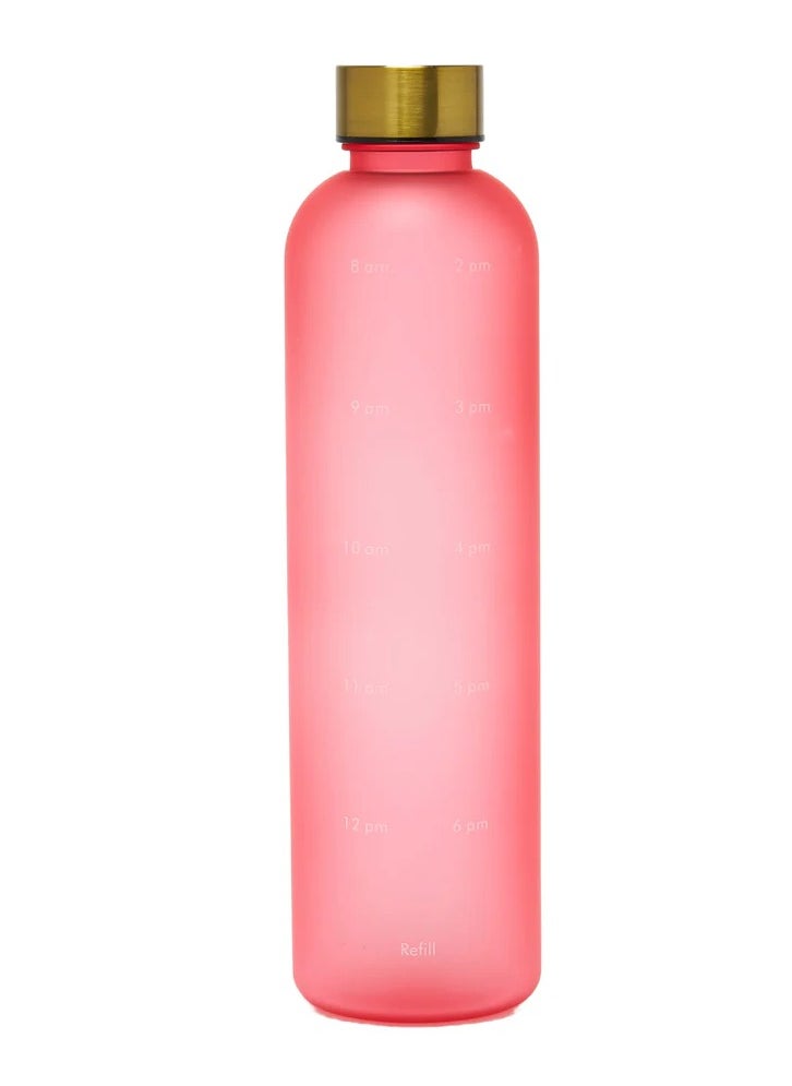 Prickly Pear Day 1L Water Bottle With A Tracker Of Hydration From 8Am  6Pm Has Simple Contrast Lid Lightweight And Bpa Free Pink  - Image 1