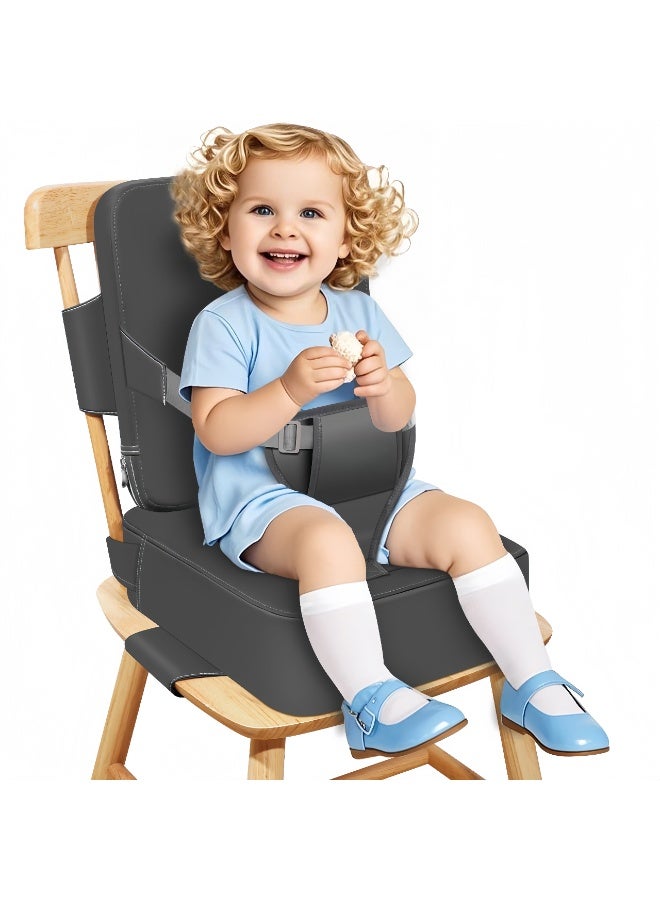 LBMT Toddler Booster Seat for Dining Table, 2-in-1 Dining Table Booster Seat with Backrest & Adjustable Straps and Easy-Clean, PU Portable Toddler Eating Travel Increasing Cushion(Dark Grey) - Image 1