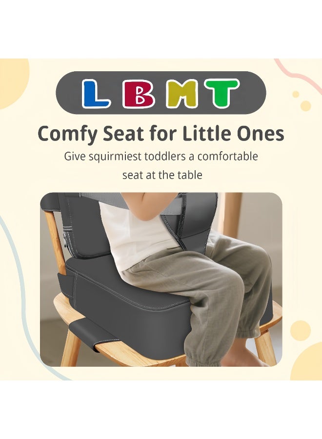 LBMT Toddler Booster Seat for Dining Table, 2-in-1 Dining Table Booster Seat with Backrest & Adjustable Straps and Easy-Clean, PU Portable Toddler Eating Travel Increasing Cushion(Dark Grey) - Image 2