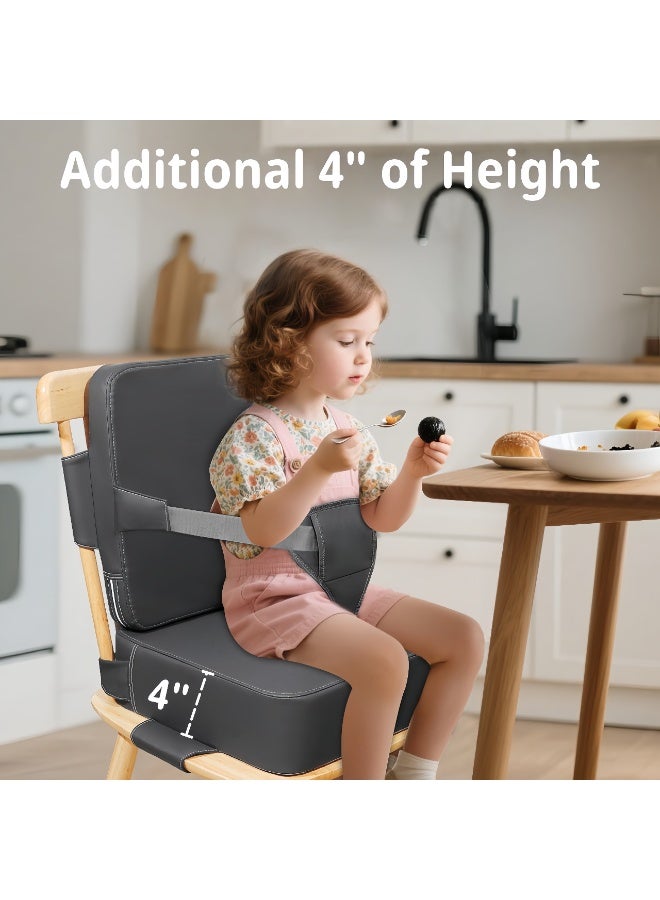 LBMT Toddler Booster Seat for Dining Table, 2-in-1 Dining Table Booster Seat with Backrest & Adjustable Straps and Easy-Clean, PU Portable Toddler Eating Travel Increasing Cushion(Dark Grey) - Image 3