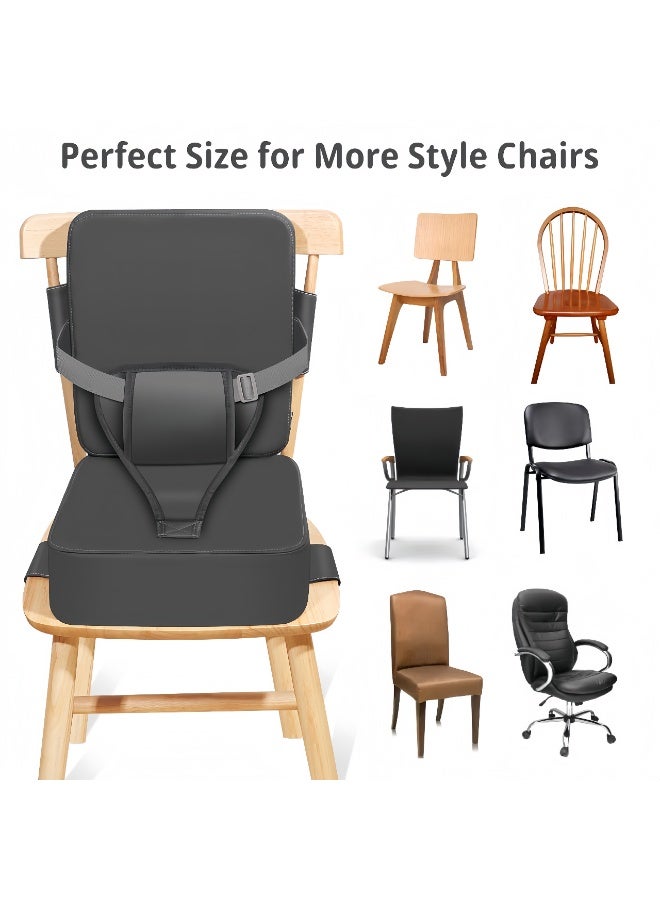 LBMT Toddler Booster Seat for Dining Table, 2-in-1 Dining Table Booster Seat with Backrest & Adjustable Straps and Easy-Clean, PU Portable Toddler Eating Travel Increasing Cushion(Dark Grey) - Image 4