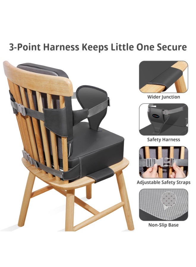 LBMT Toddler Booster Seat for Dining Table, 2-in-1 Dining Table Booster Seat with Backrest & Adjustable Straps and Easy-Clean, PU Portable Toddler Eating Travel Increasing Cushion(Dark Grey) - Image 5