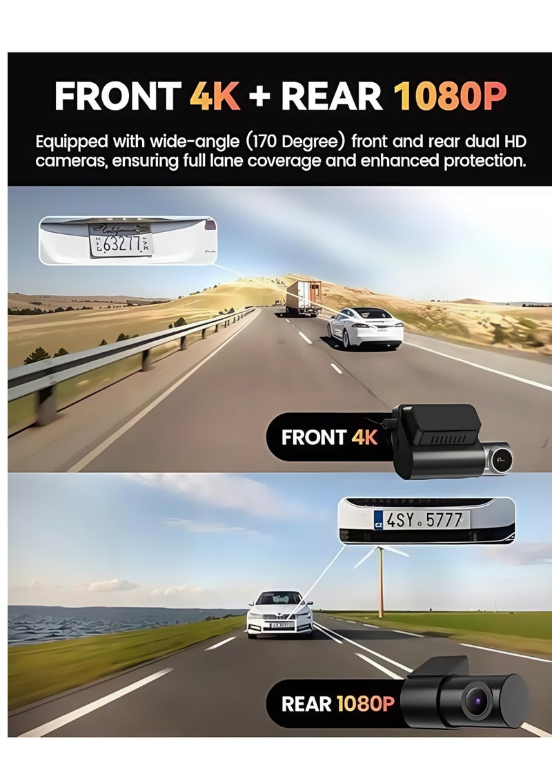 Generic - 4K+1080P Dual Dash Cam with Sony High-Sensitivity Sensor, WiFi & Smart APP Control, Built-in 128GB U3 High-Speed Storage, Features Loop Recording, Night Vision, and Parking Monitor. - Image 1