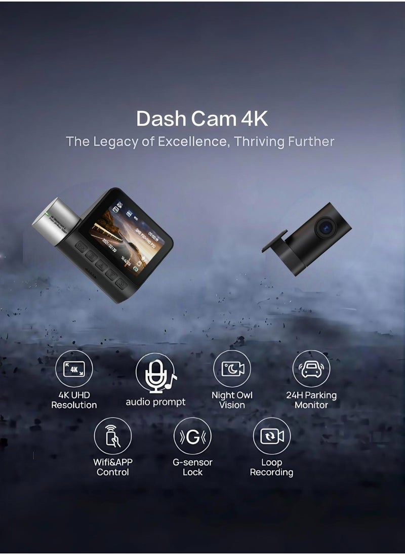 Dash Cam Front and Rear, 4KFull HD Dash Cam, Free 128GB Card, Built-in Wi-Fi GPS, 3-inch IPS Screen, Night Vision, 170° Wide Angle, WDR, 24-hour Parking Mode