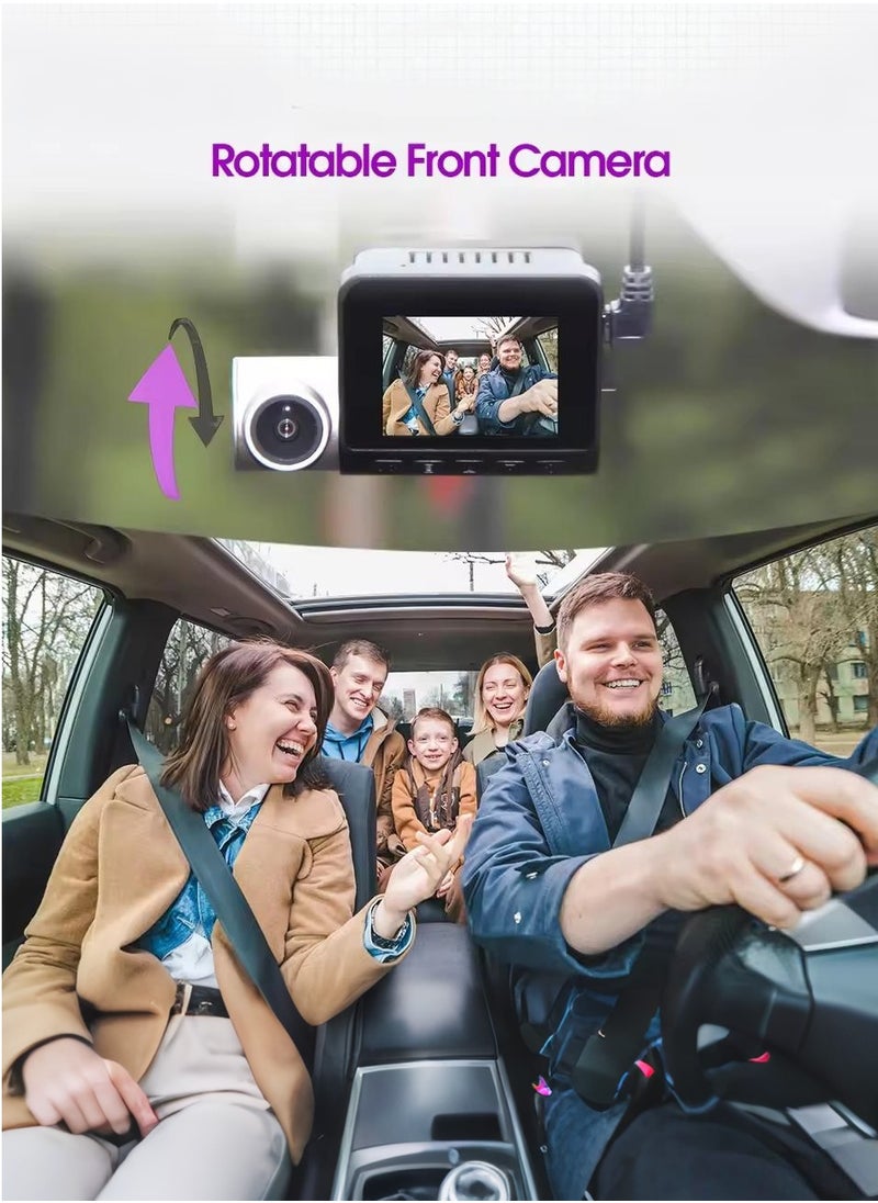 Dash Cam Front and Rear, 4KFull HD Dash Cam, Free 128GB Card, Built-in Wi-Fi GPS, 3-inch IPS Screen, Night Vision, 170° Wide Angle, WDR, 24-hour Parking Mode