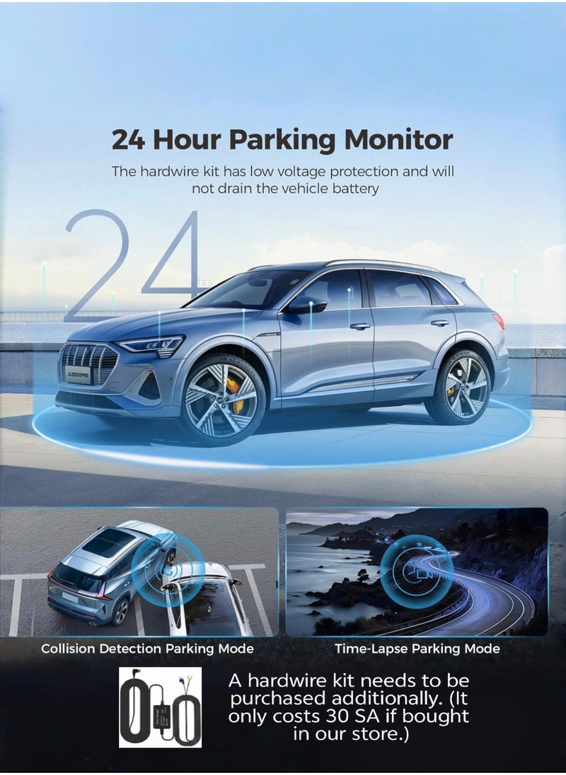 Dash Cam Front and Rear, 4KFull HD Dash Cam, Free 128GB Card, Built-in Wi-Fi GPS, 3-inch IPS Screen, Night Vision, 170° Wide Angle, WDR, 24-hour Parking Mode