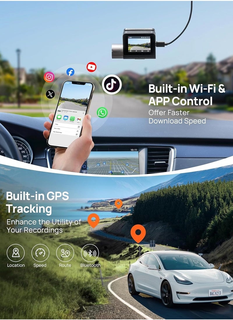 Dash Cam Front and Rear, 4KFull HD Dash Cam, Free 128GB Card, Built-in Wi-Fi GPS, 3-inch IPS Screen, Night Vision, 170° Wide Angle, WDR, 24-hour Parking Mode