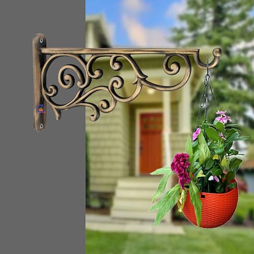 GHAR DWAR Metal Wall Hook Hanging Plant Bracket Decorative Straight Plant Hanger for Pots Bird Feeder Planters Lanterns Macrame Wind Chimes Indoor Outdoor (Pack of 1, Brass Antique) - Image 3