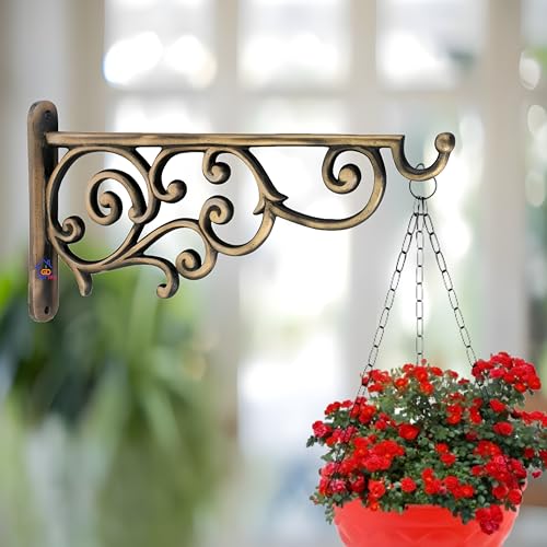 GHAR DWAR Metal Wall Hook Hanging Plant Bracket Decorative Straight Plant Hanger for Pots Bird Feeder Planters Lanterns Macrame Wind Chimes Indoor Outdoor (Pack of 1, Brass Antique) - Image 1