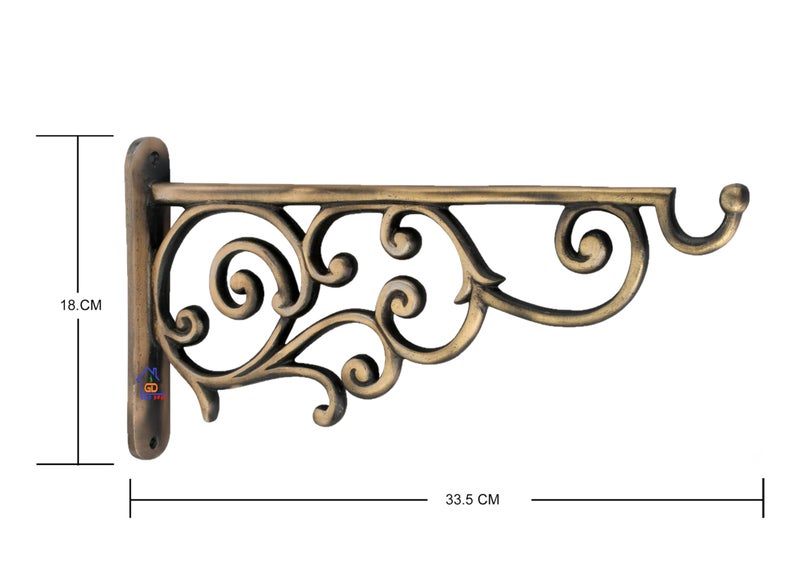 GHAR DWAR Metal Wall Hook Hanging Plant Bracket Decorative Straight Plant Hanger for Pots Bird Feeder Planters Lanterns Macrame Wind Chimes Indoor Outdoor (Pack of 1, Brass Antique) - Image 2