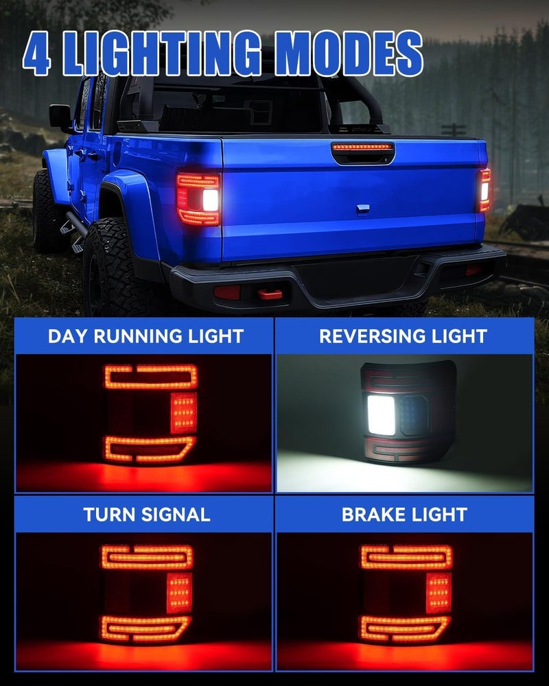 SUPAREE Flush Mount LED Rear Brake Tail Lights Compatible with Jeep Gladiator JT 2020 2021 2022 2023 2024 2025 Replace OEM Red Taillight Assembly Included Smoked Reverse Turn Signal Running light - Image 3