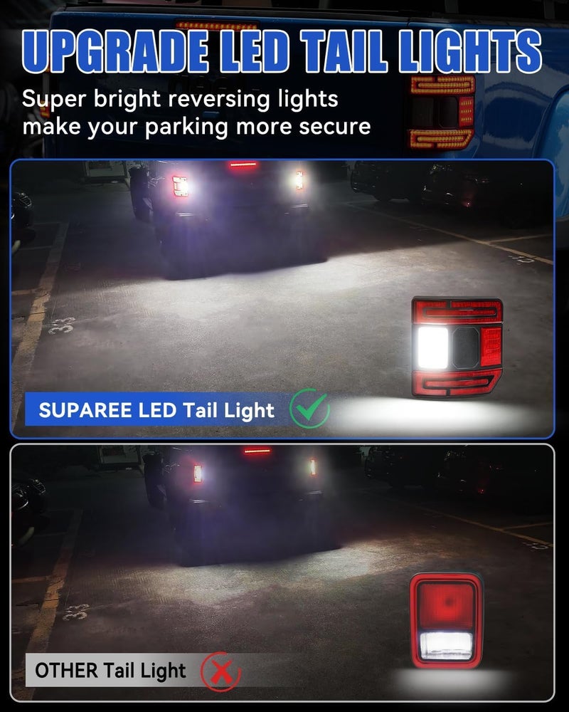 SUPAREE Flush Mount LED Rear Brake Tail Lights Compatible with Jeep Gladiator JT 2020 2021 2022 2023 2024 2025 Replace OEM Red Taillight Assembly Included Smoked Reverse Turn Signal Running light - Image 4