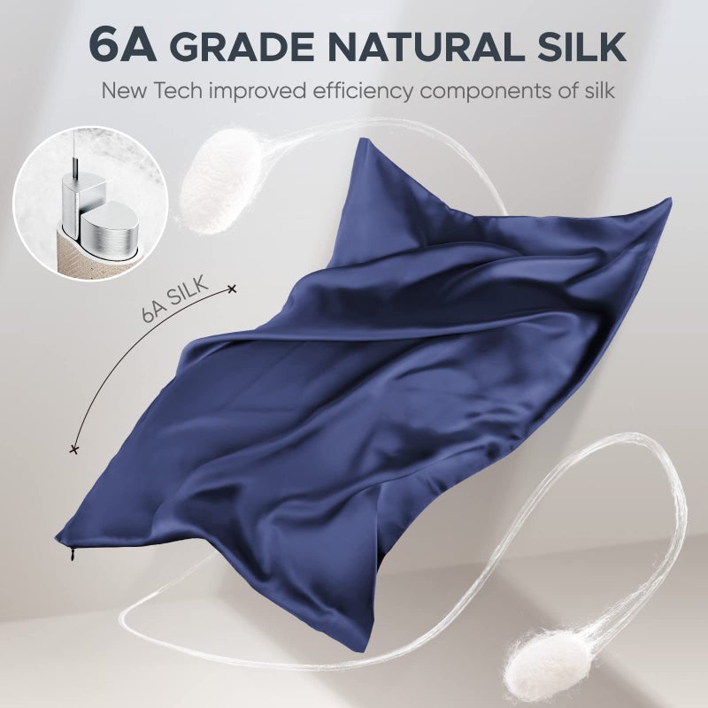 CAAIR 100% Pure Mulberry Silk Pillowcase for Hair and Skin - Allergen Resistant Dual Sides 600 Thread Count Silk Bed Pillow Cases with Hidden Zipper 1pc Queen Size Blue - Image 3