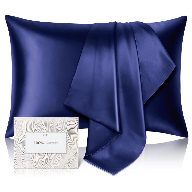 CAAIR 100% Pure Mulberry Silk Pillowcase for Hair and Skin - Allergen Resistant Dual Sides 600 Thread Count Silk Bed Pillow Cases with Hidden Zipper 1pc Queen Size Blue - Image 1
