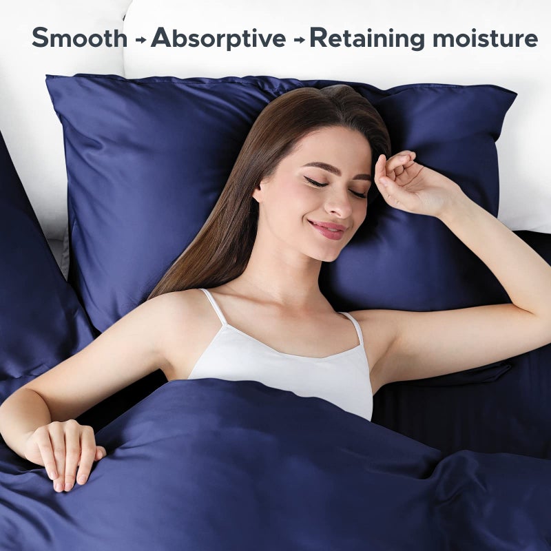 CAAIR 100% Pure Mulberry Silk Pillowcase for Hair and Skin - Allergen Resistant Dual Sides 600 Thread Count Silk Bed Pillow Cases with Hidden Zipper 1pc Queen Size Blue - Image 5