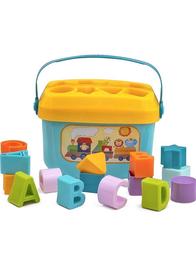 MRUD Baby Plastic First's Block Shapes&Sorter,16 Blocks,ABCD Blocks with Basket,Toys for 6 Months to 2 Yrs Old Kids for Boys&Girls,Multicolor - Image 3